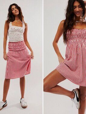 FP One Sunni Convertible Dress / Skirt • Red & White Gingham • Women’s Medium
